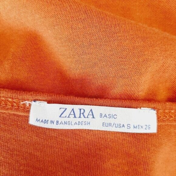 ZARA | 100% Cotton Minimalist Modern V-Neck Midi Dress Orange Sz S - Picture 12 of 16